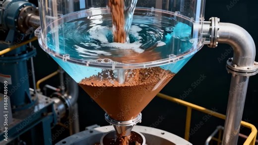 Hydrocyclone grit removal in action showing swirling water and sediment separation designed to protect machinery from abrasive particles.