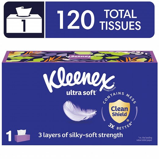 Kleenex Ultra Soft Facial Tissues, 1 Flat Box, 120 Tissues per Box, 3-Ply