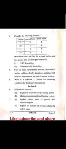 Operating System 3rd semester BCA paper 2024-25 #bca #ddu #pyq #viral #important #exam #question