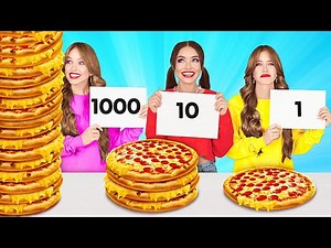 100 KAT YEMEKTEN KAÇIŞ MEYDAN OKUMASI || 24 Saat Boyunca Dev ve Minik Yiyecekler 123 Go!