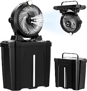 Portable Misting Fan with 11L Large Bucket, 20000mAh USB Rechargeable Battery Operated Camping Fans, 3 Large Spray Nozzles & 3 Strong Wind Speeds Misting Fan, Misting Fans for Outside