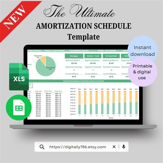 Amortization Schedule Template | Loan Payment Spreadsheet Excel & Google Sheets - Etsy