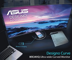 Wirelessly charge your Qi-compatible device on Asus Designo Curve MX34VQ monitor's built-in Qi wireless charger base! Know more about this incredible product here: http://bit.ly/2w5bhrl | ASUS