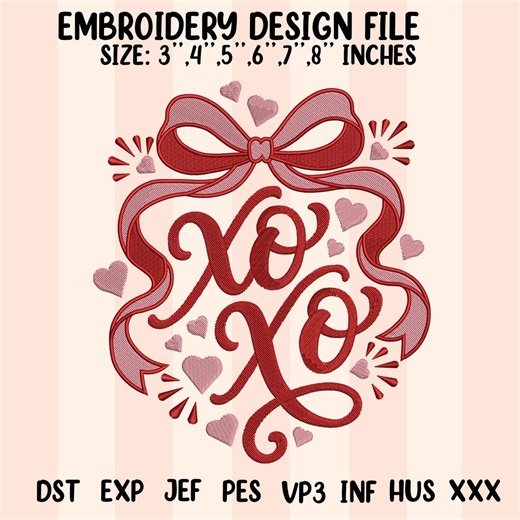 XOXO Valentine Machine Embroidery Design, Pink Red Heart Coquette Design, Valentines Day, Retro Girly Valentine Stitch File, Trendy - Etsy