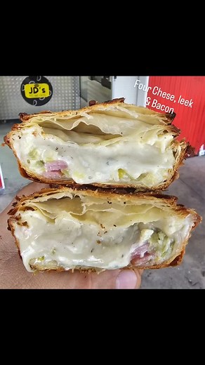 Hi guys, our new four cheese, leek and bacon pie is available from today in Bullsbrook and tomorrow in Westminster (Closed today). It is also available in a vegetarian version, without the bacon. 😊 | JD's Pies And Tacos