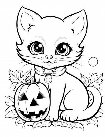 Halloween Coloring Page, Cat Coloring Page, Easy Coloring, Kids Coloring Page, Cat, Fall Coloring Page, Printable, Digital Download - Etsy