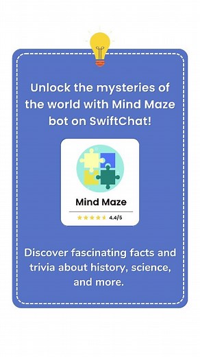 Discover the world's secrets with the Mind Maze bot on SwiftChat. Explore fascinating facts, find hidden treasures, and effortlessly expand your knowledge. Let the Mind Maze bot guide you on a seamless and enjoyable journey toward enlightenment. #swiftchat #convegenius #reelsinstagram #video #reels #didyouknow #trending | SwiftChat.AI
