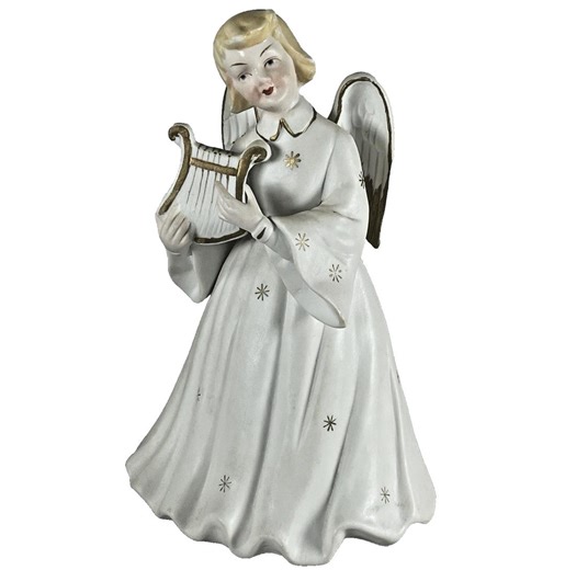 Christmas Angel Figure W/harp Music Box Vtg 1960s Japan Porcelain Bisque 7.5 In - Etsy