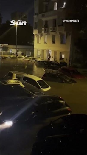 Heavy flooding submerges cars in Toulon, France after torrential rain