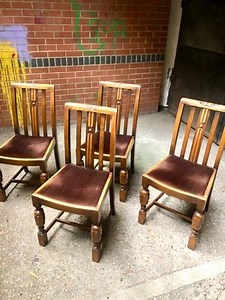 Beautiful Set Of Art Deco Solid Oak Dining Chairs *WE DELIVER*  | eBay UK