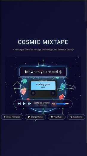 Cosmic Mixtape | Aesthetic Canvas Animation + Cassette UI | HTML CSS JavaScript Project