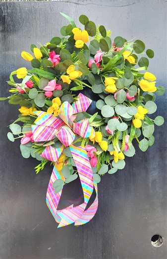 Tulip Wreath for Spring or Summer, Eucalyptus, Bead Grass, Artificial - Etsy