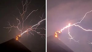 Nature's fury: Breathtaking lightning storm strikes erupting Fuego volcano in Guatemala