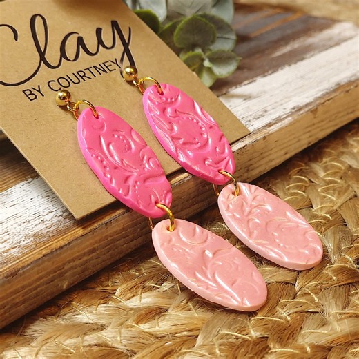 Shimmery Oval Clay Earrings, Colorful Double Drop Design, Handmade Dangle Jewelry - Etsy