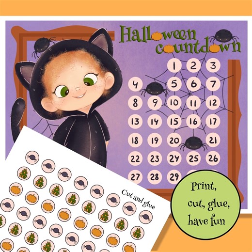 Halloween October Countdown Calendar Stickers Activity for Kids PDF Printable (digital Download) - Etsy
