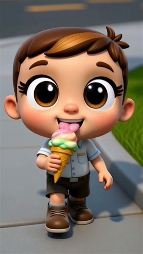 Cute 3D Cartoon Kid Eating Ice Cream | Sweet Walk Animation