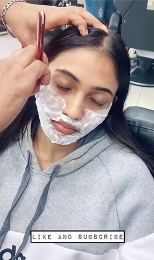 Woman gets her face shaved in Barbershop with Razor - #hair #barber #barbershop #razor #faceshave