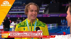 ‘Hopefully it looks good on me’ Sam Short was looking very good with a gold medal around his neck after the 18-year-old won the 1500m freestyle at Birmingham in a huge final night for Australia in the pool at the Commonwealth Games. | Sunrise