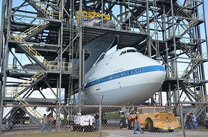 Space Shuttle Discovery Mounted Atop Jumbo Jet for Ride to Smithsonian