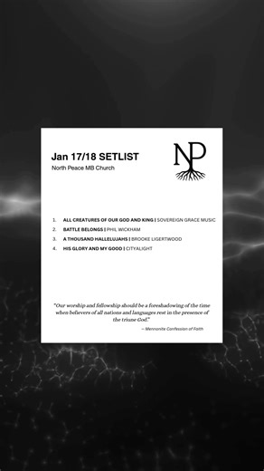 THIS WEEKEND'S SETLIST! Worship doesn't end in the sanctuary, it keeps moving with us. These are the songs that filled the room and lifted our hearts this weekend. Sing them loud, let them echo through your week, and keep your eyes on Jesus! | North Peace MB Church