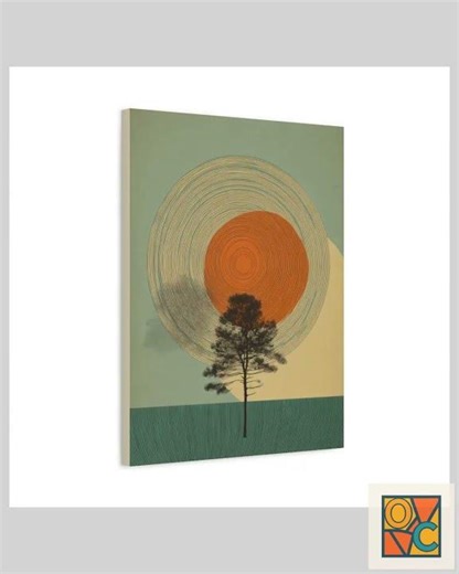 Tree Ring Wall Art Canvas: Mid Century Abstract Nature Decor