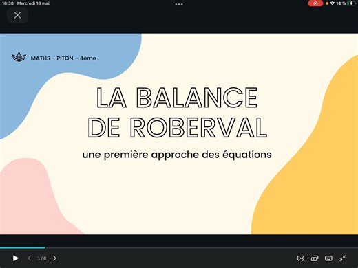Une première approche des équations : LA BALANCE DE ROBERVAL (4 min)