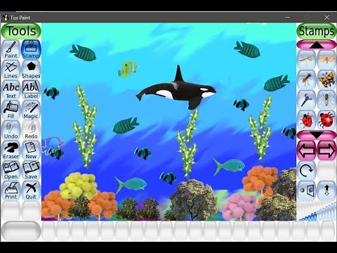 How to draw underwater scene in Tux Paint? | Easy step by step tutorial