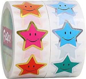 16 Colors Smiley Face Stickers for Kids Rewards, 1000 pcs Star Stickers for Kids Reward, 2 Rolls Reward Stickers for Kids, Teacher Stickers for Students, Teacher Supplies for Classroom