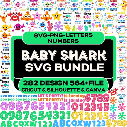 Shark SVG Bundle, Birthday & Party Clipart, Baby Letters for Cricut - Etsy