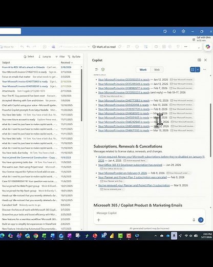 Using CoPilot to Search Outlook Emails