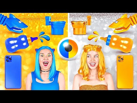 EATING ONLY ONE COLOR FOOD FOR 24 HOURS! Last To STOP Eating BLUE VS GOLD Food by 123 GO! FOOD