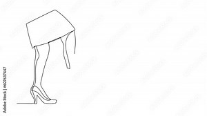 Self drawing animation of single one line draw businesswoman foot stepping into dog poop. Female feet with high heels stepped on animal shit. Unpleasant surprise. Continuous line. Full length animated
