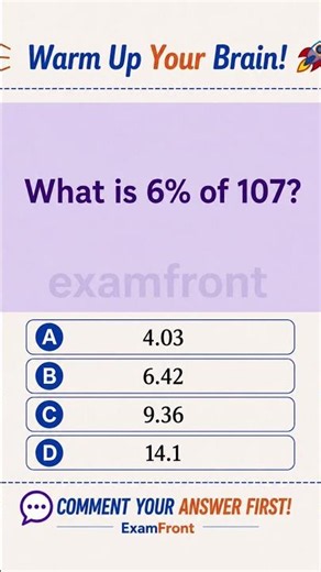 What is 6% of 107? | Percentage Challenge #ytshorts #mathstricks #maths #problemsolving #viralreels