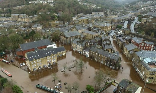 Drone footage of flooding in Hebden Bridge and Mytholmroyd – video