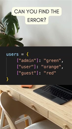 Abhishek Sawant on Instagram: "In Python, dictionaries use a colon : to separate keys and values, and they don't use brackets [] around keys when defining the dictionary itself.💡 Why the error happens 🤔 ​If you try to run the code exactly as it appears in the image, Python gets confused for two main reasons: 🔹️The Brackets []: In Python, ["admin"] inside a dictionary definition looks like you are trying to create a list as a key, or perform a "lookup" where it isn't allowed. 🔹️The Equals Sig