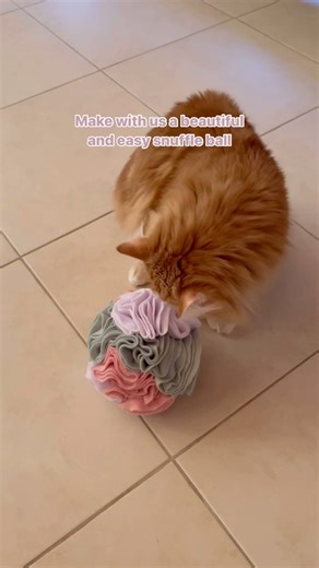 Fra 🌸 | 4 cute cats on Instagram: "DIY Snuffle Ball instructions ✨ Materials Needed: - Fleece fabric in your preferred colors - 6 medium zip ties and 1 large zip tie - Scissors - A round template (a plate or bowl about 15 cm in diameter) Instructions: 1. Use your round template to trace and cut 36 fleece circles (15 cm in diameter). You can cut more circles (40–50) if you want a fuller snuffle ball. 2. Take one fleece circle, fold it in half, and then fold it again into a triangular shape. Pinc