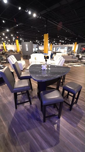 Transform your dining area with the stylish 🔍HILSON COUNTER DINING 6 PCS SET! 🍽✨ This set is perfect for family meals or casual gatherings, offering: 🖤 Sleek black marble tabletop for a touch of elegance 🪐 Unique curved triangle shape adds dynamic to your space 🪜 Conical-shaped base and shelf provide convenient storage options 🔄 Swivel chairs for added comfort and versatility 💺 Upholstered stools, chairs, and bench for durability and style Upgrade your dining experience today and make eve