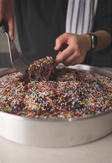 My mom’s cola cake with sprinkles… the simplest birthday cake, yet the one with the most memories. 🥰🤍 🎂 #colacake #كيكة-الكولا #toomacooks Ingredients | المكونات 1 cup cola | ١ كوب كولا ½ cup cocoa powder | ½ كوب كاكاو بودرة 1 cup oil (or replace ½ cup with butter) | ١ كوب زيت (يمكن استبدال ½ كوب بالزبدة) 3 eggs | ٣ بيضات 1¾ cups all-purpose flour | ١¾ كوب دقيق متعدد الاستخدامات 1 cup sugar | ١ كوب سكر ½ tsp baking soda | ½ ملعقة صغيرة بيكنغ صودا ½ tsp baking powder | ½ ملعقة صغيرة بيكنغ باود