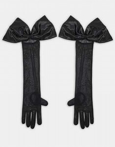 ASOS DESIGN sheer long length black gloves with oversized satin bow | ASOS