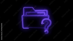 Neon folder with question mark animation on black background data security and file management questions