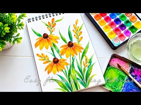 🌸Loose watercolor flowers tutorial | Flower painting on canvas | Easy flower painting for beginners✨