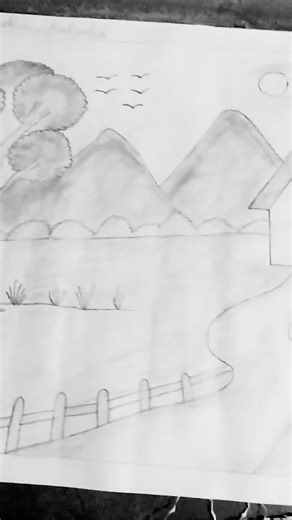 pencil shading scenery 🏝️🏞️##only pencil laser used 🪄✏️💭 prakrutik drishya 👀🏞️🏝️🏝️