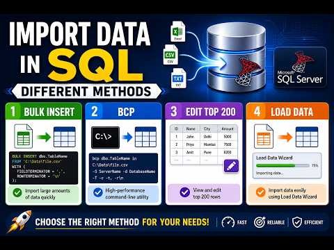 🚀 Import Data in SQL Server Using 4 Methods | BULK INSERT, BCP, Edit Top 200 & Import Wizard