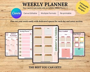 Printable Weekly Planner | Editable Canva Template | PDF, PNG, JPG | Instant Download - Etsy