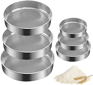 6 Pieces Stainless Steel Flour Sifter, Round Flour Sifter 40 Mesh, Premium Rustproof Flour Sieve Fine Mesh for Baking Cake Bread Pies Pastries Cupcakes（Different sizes）