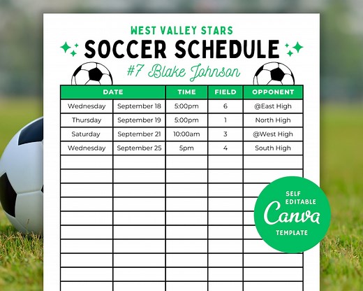Editable Soccer Schedule Template | Canva Soccer Game & Practice Calendar | DIY Team Sports Planner - Etsy