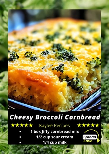 4.8K views · 21 reactions | Cheesy Broccoli Cornbread 復燎 Ingredients: 1 box Jiffy cornbread mix 1 cup broccoli florets (steamed and chopped) 1 cup shredded cheddar cheese ...... Full Recipe in Coʍmеոτ  | Kaylee Recipes | Facebook