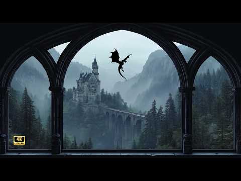 The Red Dragon's Keep 🐉 | Rainy Window Ambience • Medieval Castle • Dark Fantasy Music