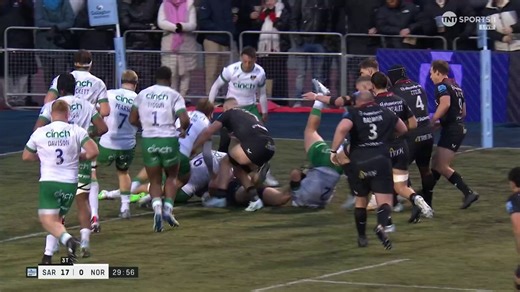 7.5K views · 70 reactions | Theo Dan breaks away and fires himself over for Saracens' third ‍ #SARvNOR | #GallagherPrem | TNT Sports Rugby | Facebook