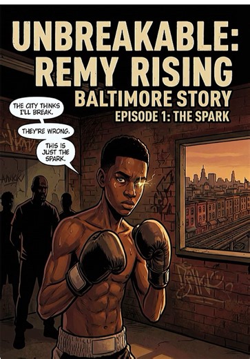 Remy Rising:Boxing Comic series In the heart of Baltimore’s Cherry Hill community, twelve-year-old Remy embarks on a journey that is as fierce as it is real. Living in a single-parent home with two little sisters Clancy, full of wild dreams, and Mia, the clever strategist.Remy battles the everyday challenges that life throws at him while harboring an unwavering ambition to become a world champion boxer. The story opens with Remy as a resilient young fighter, already boasting an undefeated record